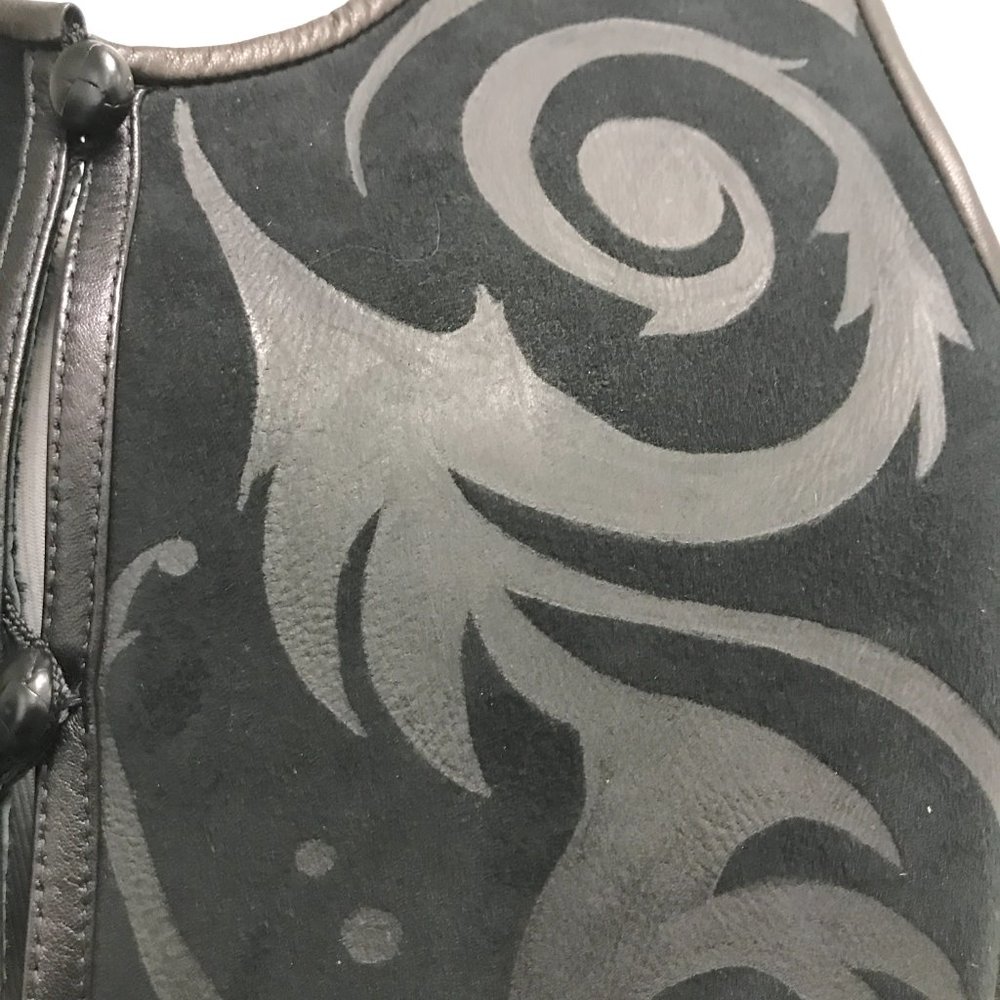 Black Leather Scroll Shearling Vest Button Sleeve… - image 7